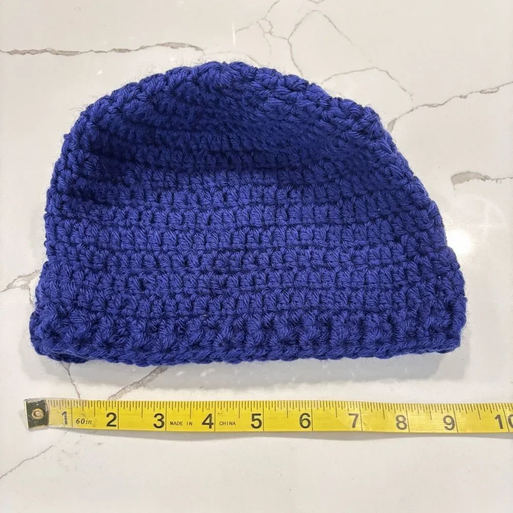 Handmade Knit Hat Mittens Set in Navy Blue Hand made Youth OSFA Stretch Beanie